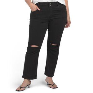 RISEN JEANS Black Plus High Rise Ankle Length Straight Leg Jeans